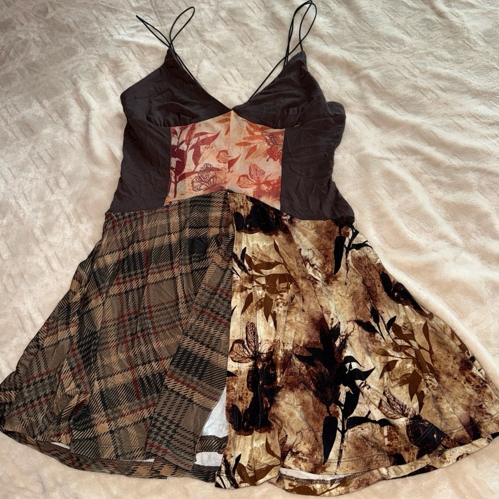 Jaded London Patchwork Mini Slip Dress โ Black, Brown & Tan